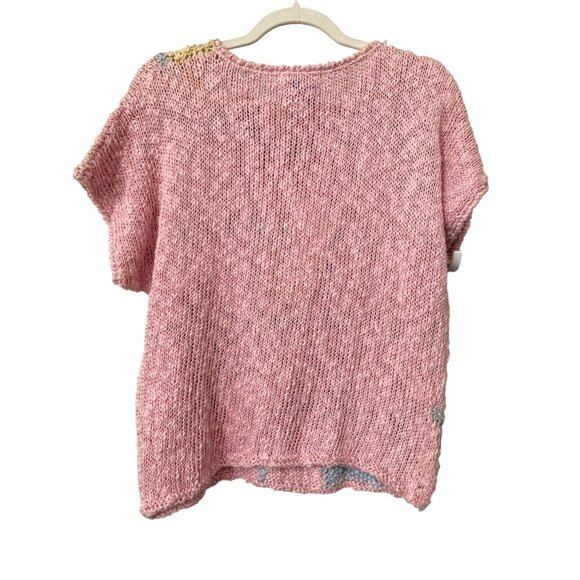 Vintage 80s Lombardi Inc Hand Knit Sweater Sz Large Pink Blue Cozy Deadstock NEW - Picture 2 of 7